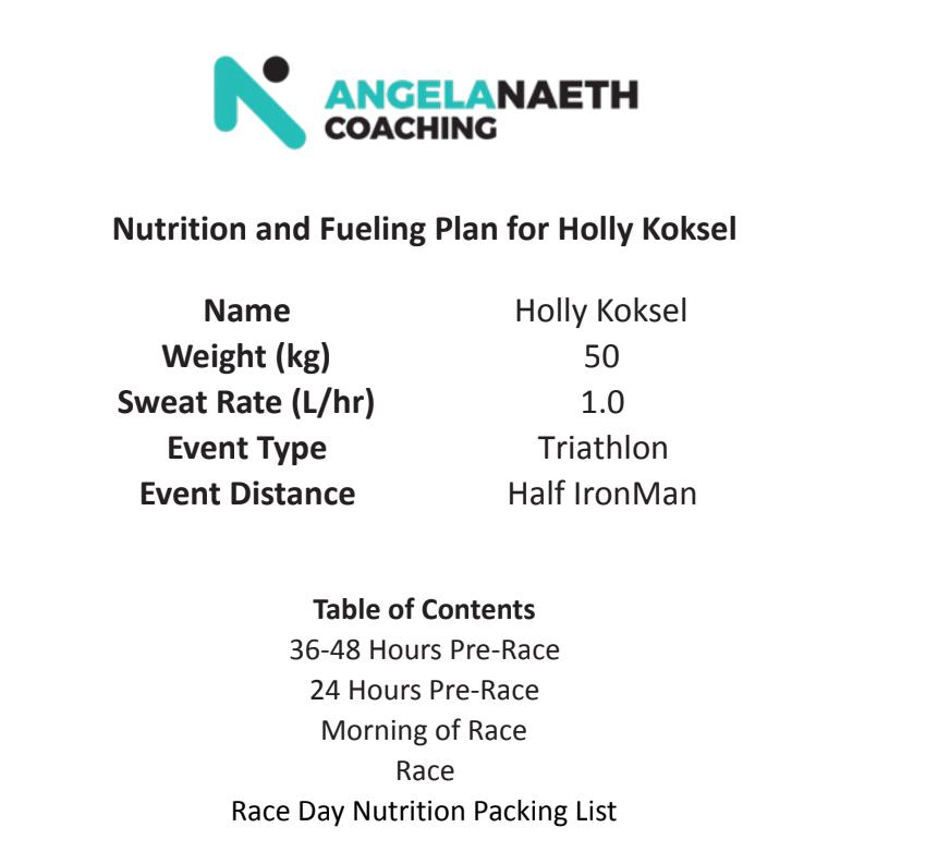 Race and Training Fueling Plan